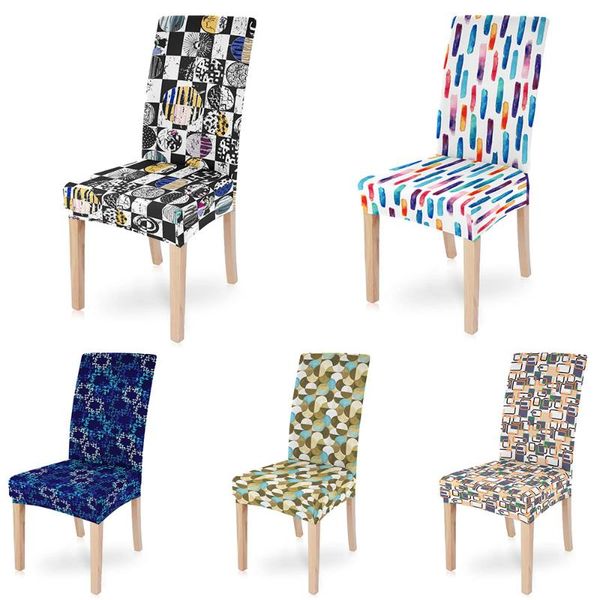 

chair covers 1pc geometric spandex elastic stretch decoration dining seat cushion anti-dirty washable for wedding restaurant