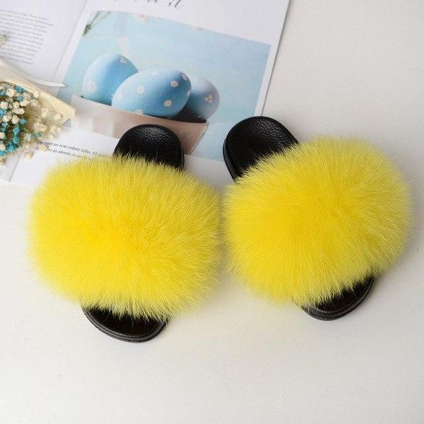 

slippers real raccoon fur women 2021 sliders casual hair flat fluffy fashion home summer big size 45 furry flip flops shoes, Black