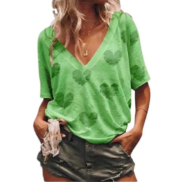 

oversized women summer t shirt fashion heart shape print tee ladies casual v-neck short sleeve plus size streetwear women's t-shirt, White