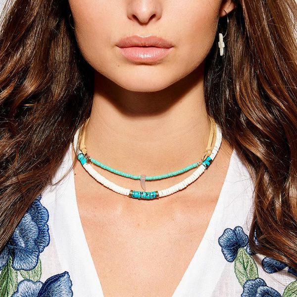 

chokers 2021 fashion soft pottery choker necklace for women bohemian colorful clay collar shell summer beach jewelry, Golden;silver