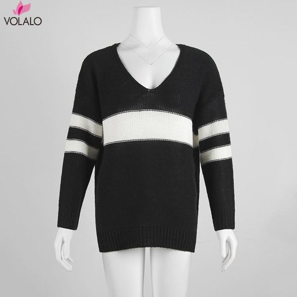 

women sweaters striped pattern printed long sleeve v-neck lovely pullovers knitted loose sweaters2021 spring autumn winter women's, White;black
