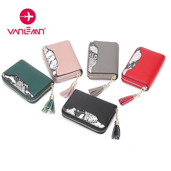 

card holders women holder tassel wallet ladies trendy genuine leather coin purse female zipper organ bank bags, Brown;gray