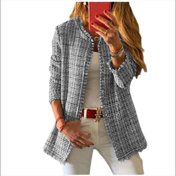 

women's jackets autumn / winter coat rainbow tweed small wind fragrance medium length woolen plaid woman jacket, Black;brown