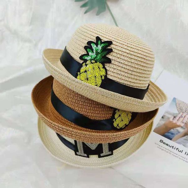 

children's sun hat summer boy's gift basin tide cute cartoon girl's straw, Yellow