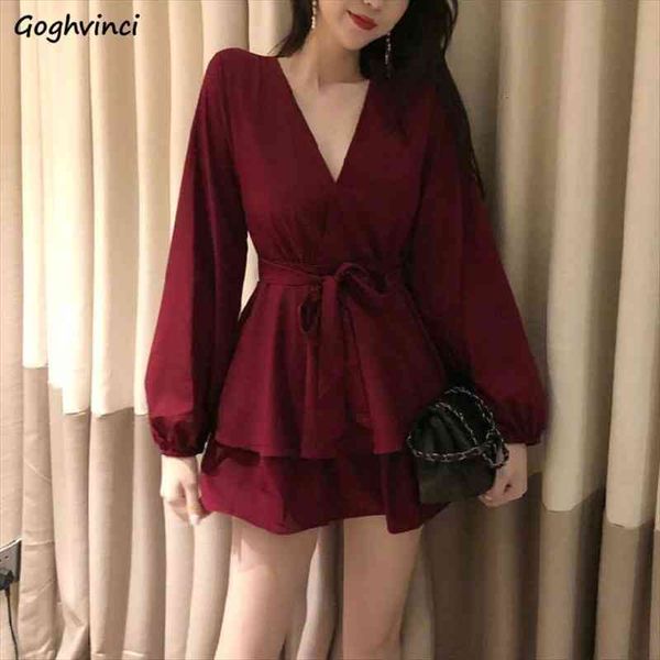 

long sleeve red v-neck women dresses cascading ruffle casual mini womens elegant party vestidoes fashion solid trendy, Black;gray