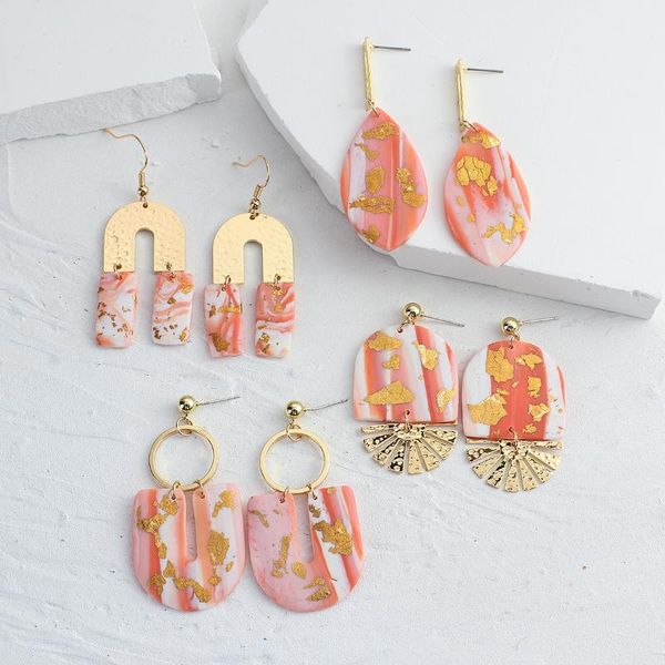 

dangle & chandelier aensoa 2021 korea fashion handmade polymer clay metal earrings geometric drop pendant unique design pink color, Silver