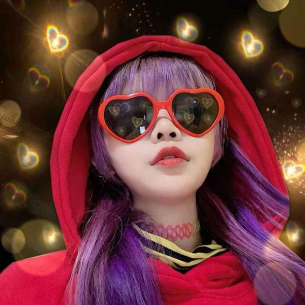 

love heart shaped effects glasses women fashion night diffraction sunglasses female special eyeglasses, White;black