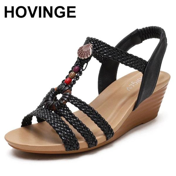 

sandals hovingewomen zipper ladies open toe flower wedge back strap shoes female casual narrow band fashion sandal woman summer, Black