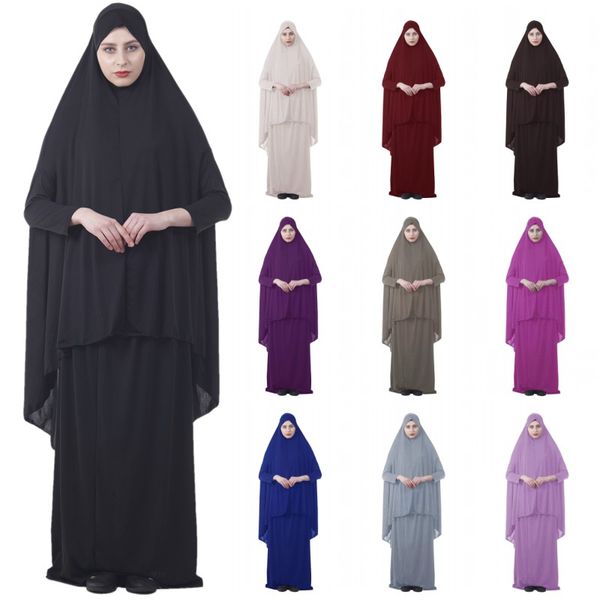 

eid muslim women islamic 2 peice prayer dress hijab long khimar skirt set jilbab abaya prayer worship service full cover clothes, Red