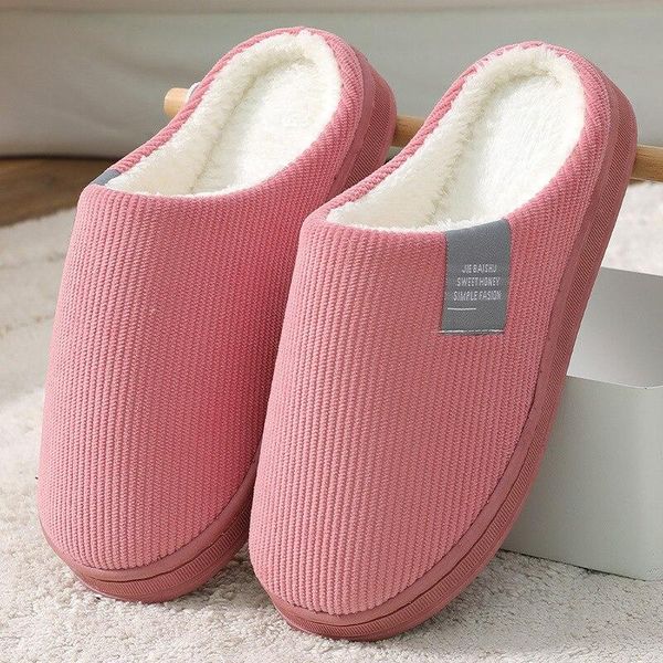 

women winter warm fur slippers cotton home indoor plush house shoes, Black