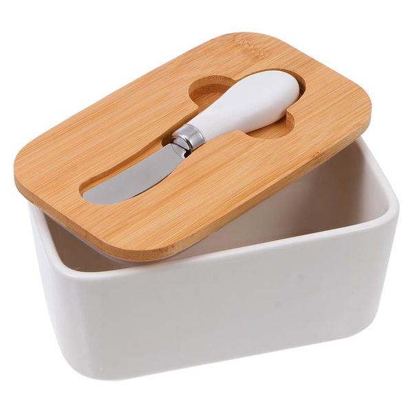 

dishes & plates nordic butter storage box sealing ceramic keeper tool cheese tray plate holder container with wood lid knife