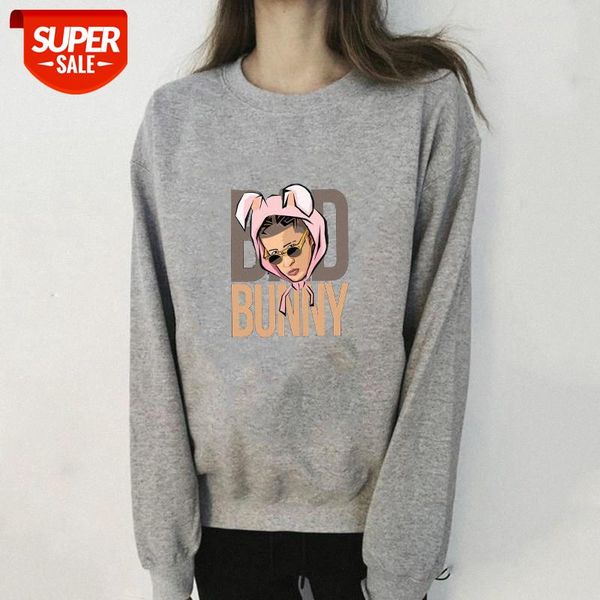 

badbunny bad bunny print crew neck sweater plus velvet gray #bg7x, Black