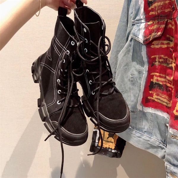 

brushed rois real leather and nylon combat boots women designers winter martin ankle, Black