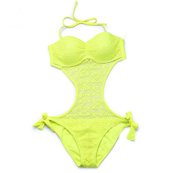 

summer one piece swimsuit 2021 monokini yellow swimwear girls beach bodysuit bathing suit halter swim suits maillot de bain e674in