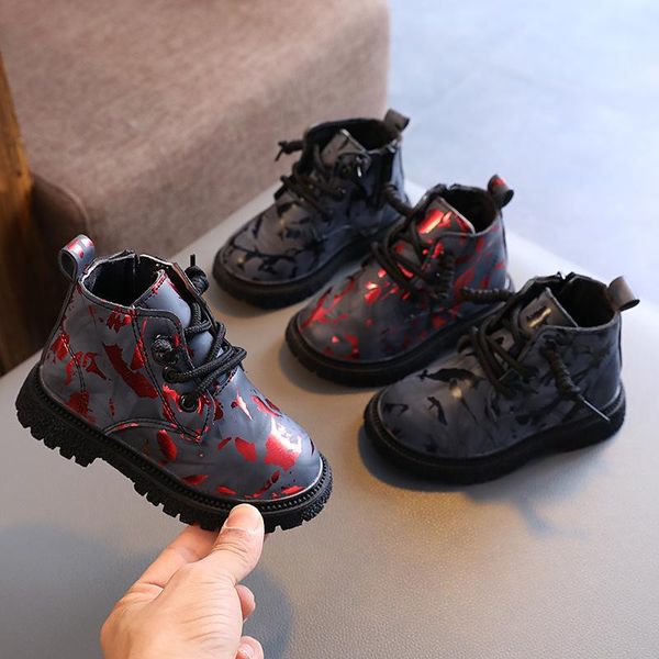 

boots 2021 autumn winter children short bold camouflage graffiti pattern for kids girls boys outdoor shoes student e09093, Black;grey