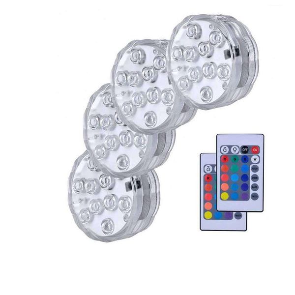 Perline di luce 10 Led RGB telecomandato Sommergibile a batteria Lampada da notte subacquea Vaso per esterni Ciotola Decorazione per feste in giardino