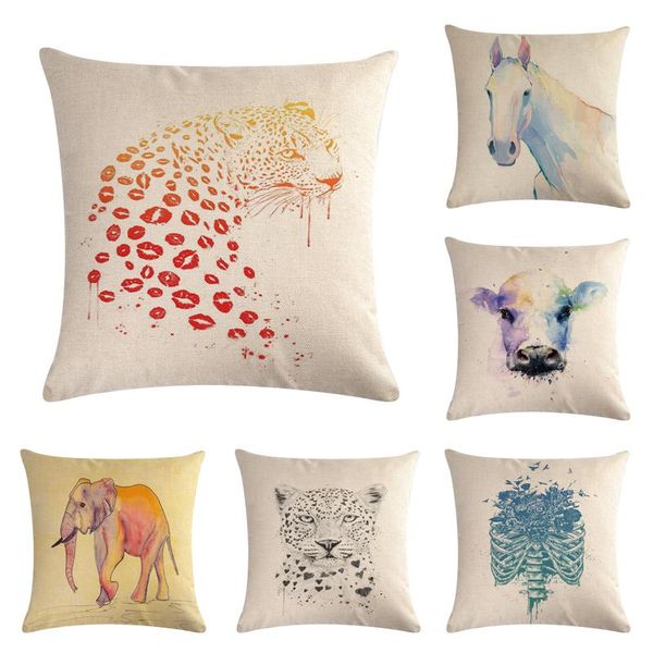 

printed lion bear elepahnt cushion cover 45*45cm cotton linen wedding decor throw pillowcase 1 side print cojine cushion/decorative pillow