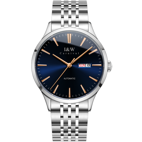 

watch men brand carnival business automatic mechanical waterproof double calendar sapphire watches for wristwatches, Slivery;brown