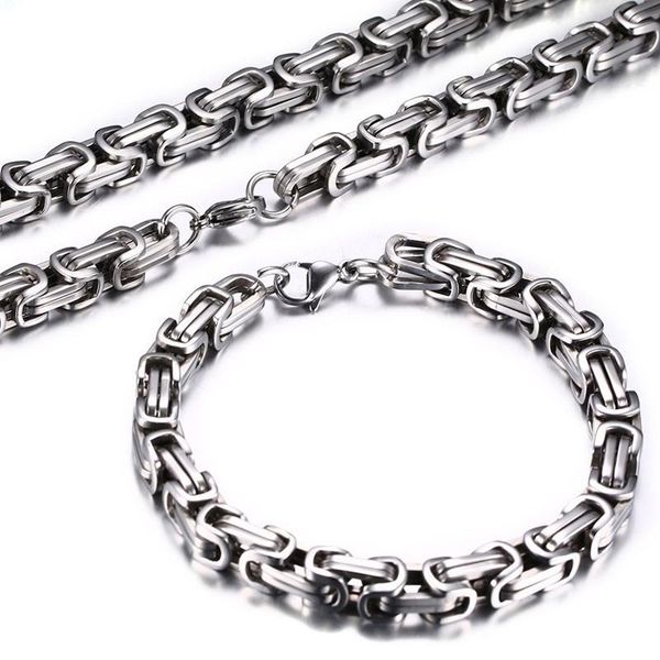

earrings & necklace men's fashion stainless steel and bracelet set heavy metal emperor chain rock punk jewelry, Silver