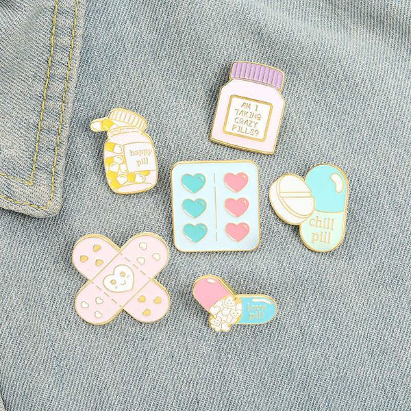 

creative cartoon cute mini band aid pill capsule shape letter brooch accessories versatile paint badge, Gray