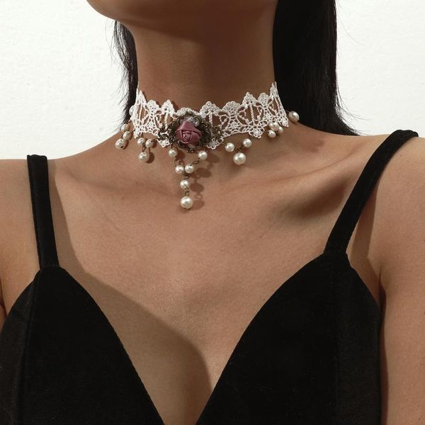 

fashion collares gothic chokers white pearl lace neck choker necklace vintage women wedding jewelry, Golden;silver
