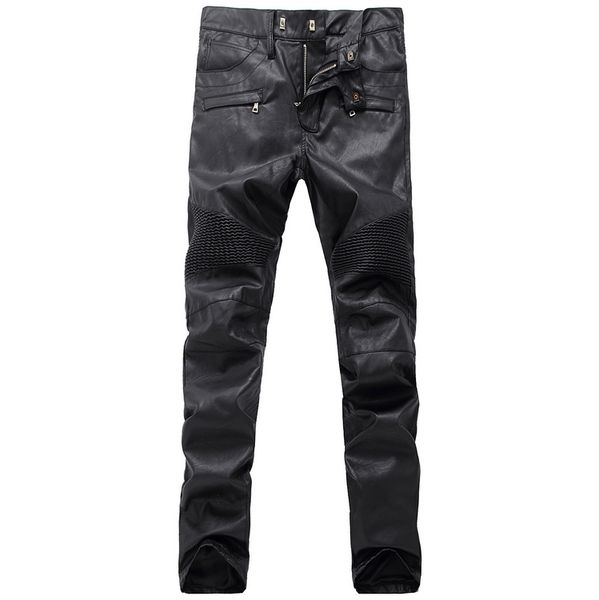 

men's long slim leather pants designer black pencil pants streetwear