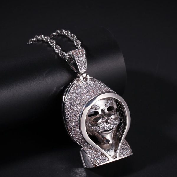 

bangle hip hop pendant copper set zircon skull necklace net red jewelry, Black