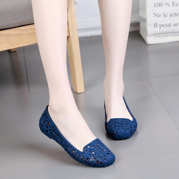 

summer 2021 hollow hole shoes low heel flat bottom soft plastic jelly breathable waterproof square head rain sandals, Black
