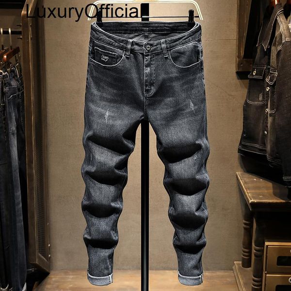 

men's jeans spring autumn washed slim elastic trendy leggings versatile pants, Blue