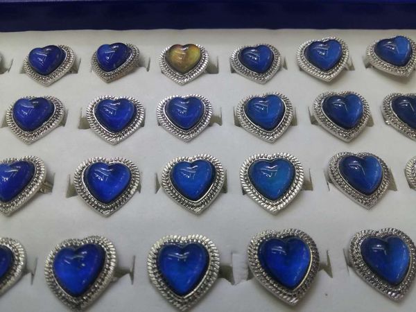 

peach heart series mood rings hearts change color ring, Silver