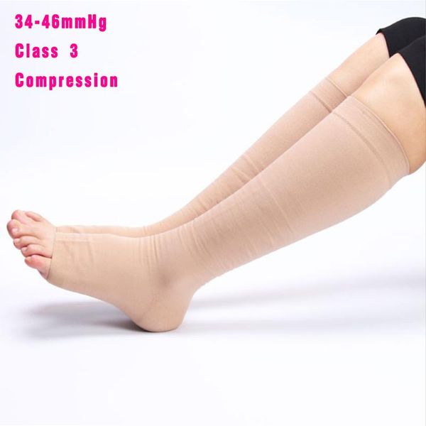 

sports socks idealslim 34-46mmhg compression stockings yoga open toe women men knee high for varicose veins, Black
