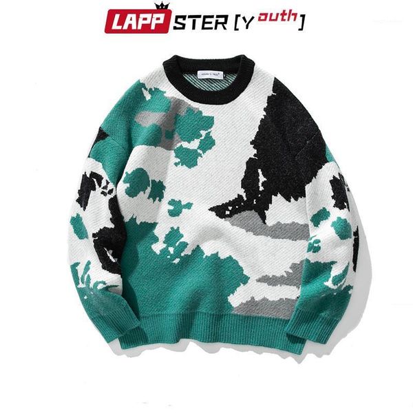 

men's sweaters -youth men camo harajuku winter knitted sweater 2022 pullover mens o-neck wool male oversized casual clothes men's, White;black