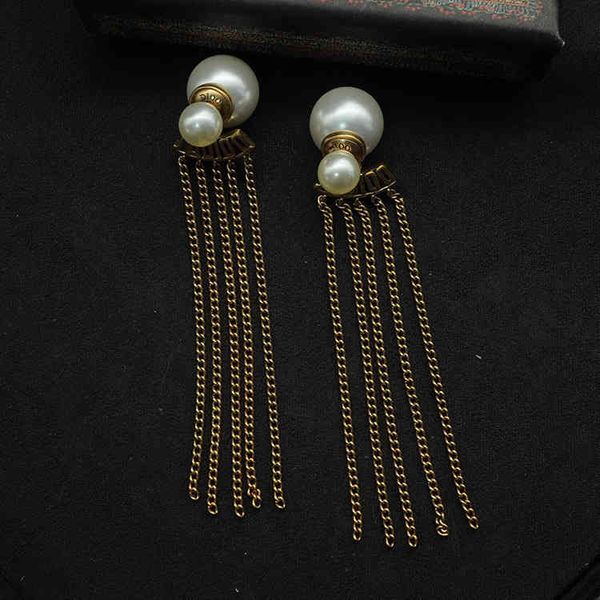 

70% off letter size pearl temperament tassel long women's earrings hanging feeling fashion, Silver