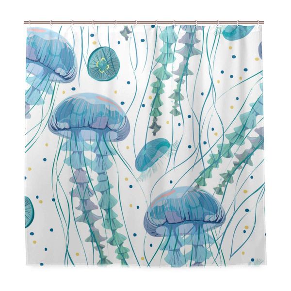 

shower curtain,transparent jellyfish blue sea on white background bath curtain closet curtain home bathroom decor cloth fabric