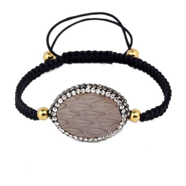 

charm bracelets pave rhinestone leather stone connectors charms with copper bead black rope thread macrame adjustable bracelet for women, Golden;silver