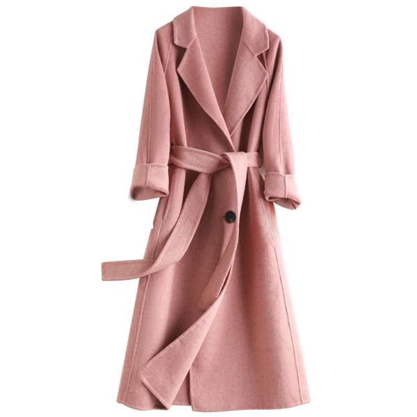 

women's wool & blends high-end brand women jacket 2021 elegant slim winter coat with belt female long overcoat warm double-sided cashme, Black