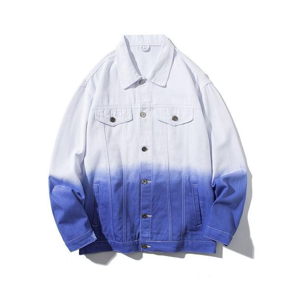 

men's jackets spring autumn men gradient jeans jacket fashion turn-down collar long sleeve korean hombre vintage button blue denim coat, Black;brown
