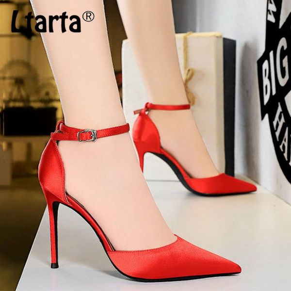 

2021 summer high-heeled satin shallow mouth pointed hollow women's shoes nightclub word sandals ds, Black