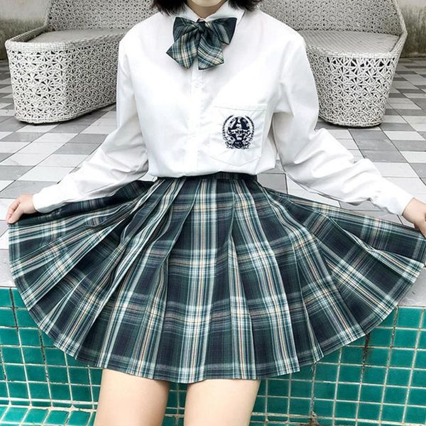 

skirts green plaid jk school uniform japanese girls summer high waist pleated women clothes for students girl wf0229, Black