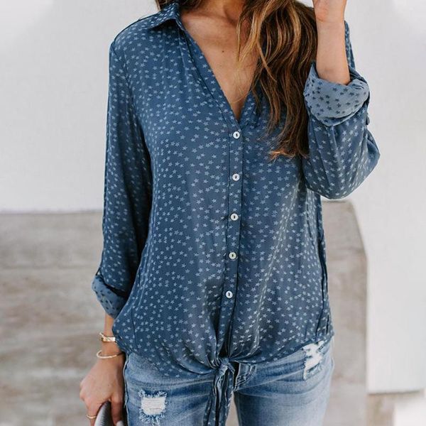 

women's blouses & shirts long sleeve button lace up bow printed shirt female plus size 2021 summer autumn office lady clothing women, White