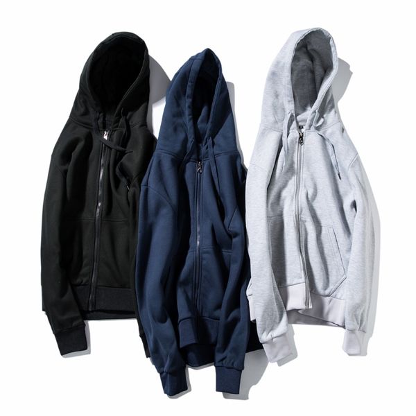 

men's hoodies zipper sweatshirts causal jackets hood coat, Black