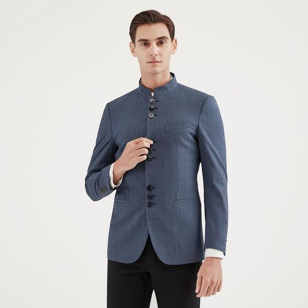 

men's suits & blazers [chinese standing collar] brand suit fashion chinese style self-cultivation youth wool blend single western ove, White;black