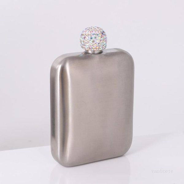 Frasco de quadril de aço inoxidável com ladina de diamante senhoras ao ar livre portátil quadrado quadrado frasco mini balão de bolso 5 cores t2i51784