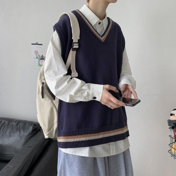 

men's sweaters korean fashion clothes sweater vest v-neck sleeveless men pullover autumn winter jumper streetwear casual, White;black