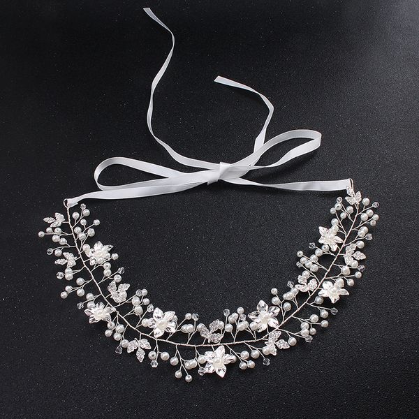 

2018 wedding hair accessories handmade silver color flower headbands bridal hair jewelry women headpieces jcg083, Golden;white