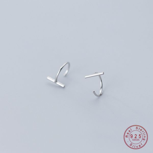 WANTME Semplici orecchini coreani a forma di C grandi per le donne Real 100% 925 Sterling Silver Punk T-Bar Jewelry Gift Drop 210507