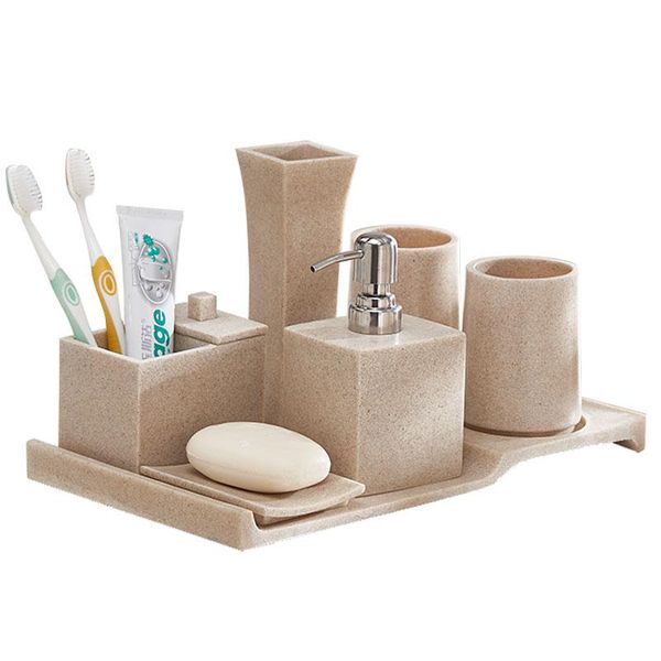 

bathroom accessories set-sandrock supplies set-vase-shower gel bottle-brushing cup-toothbrush holder-soap dish bath accessory set