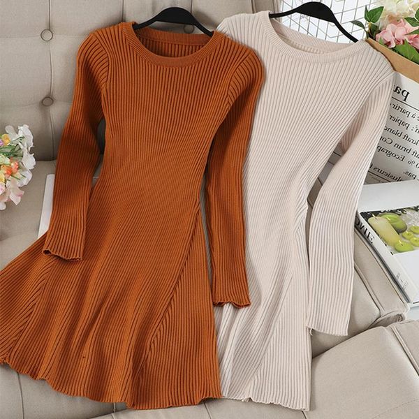 

casual dresses women long sleeve sweater dress women's irregular hem autumn winter o-neck a line short mini knitted, Black;gray