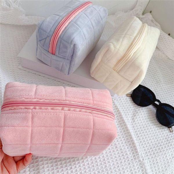 

cosmetic bags & cases korean cute solid color plush pencil case large-capacity simple multifunctional girl stationery pen bag makeup