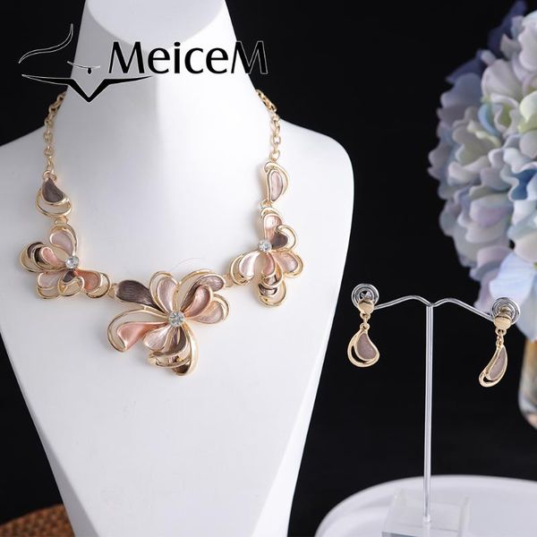 

chains meicem rose necklace sets for women 2021 arrivals crystal flower dangling earrings necklaces set woman chain, Silver